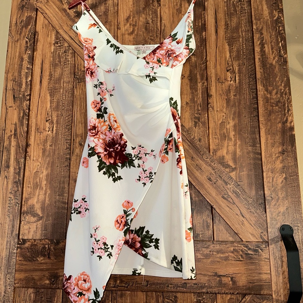 Crave Fame Asymmetrical Floral Dress - White and Pink